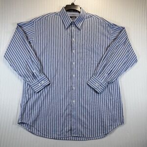 Claiborne Button Up Dress Shirt Men XXL 18 34/35 Blue Stripe Long Sleeve Casual